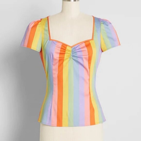 Collectif / Modcloth All Aboard The Rainbow Express Top— UK 18 (US 14) 2X/1X - Picture 1 of 8